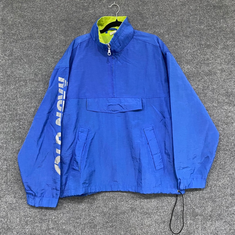 Old Navy Vintage Blue Anorak Windbreaker Jacket Mens Large Reflective Logo Blue